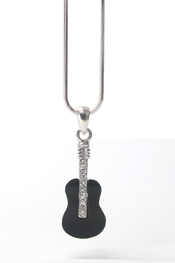 Made in korea whitegold plating crystal and acryl deco guitar pendant necklace
