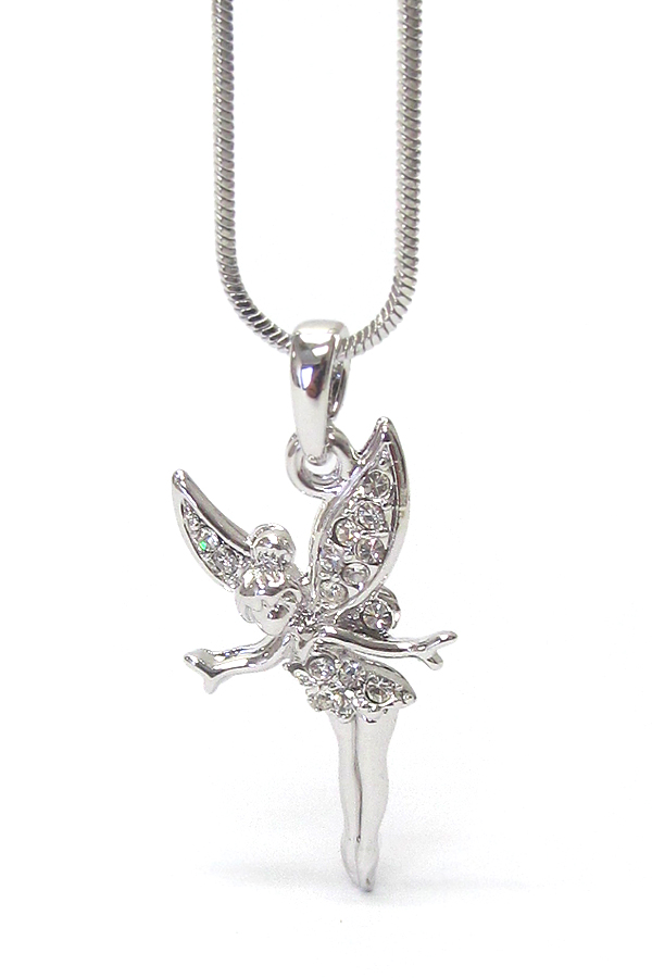 WHITEGOLD PLATING CRYSTAL FAIRY PENDANT NECKLACE