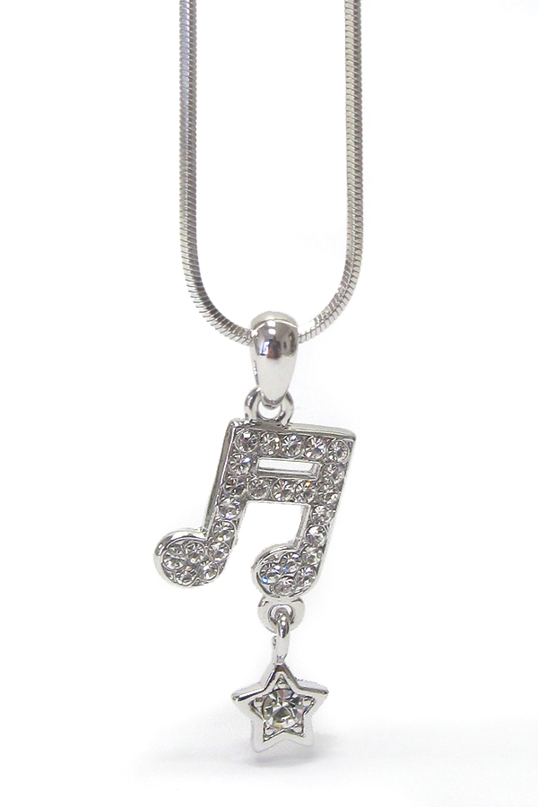 MADE IN KOREA WHITEGOLD PLATING CRYSTAL MUSIC NOTE PENDANT NECKLACE