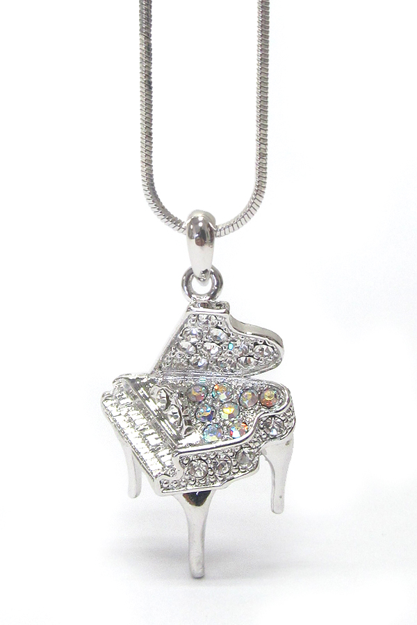 WHITEGOLD PLATING CRYSTAL MUSIC THEME PIANO PENDANT NECKLACE