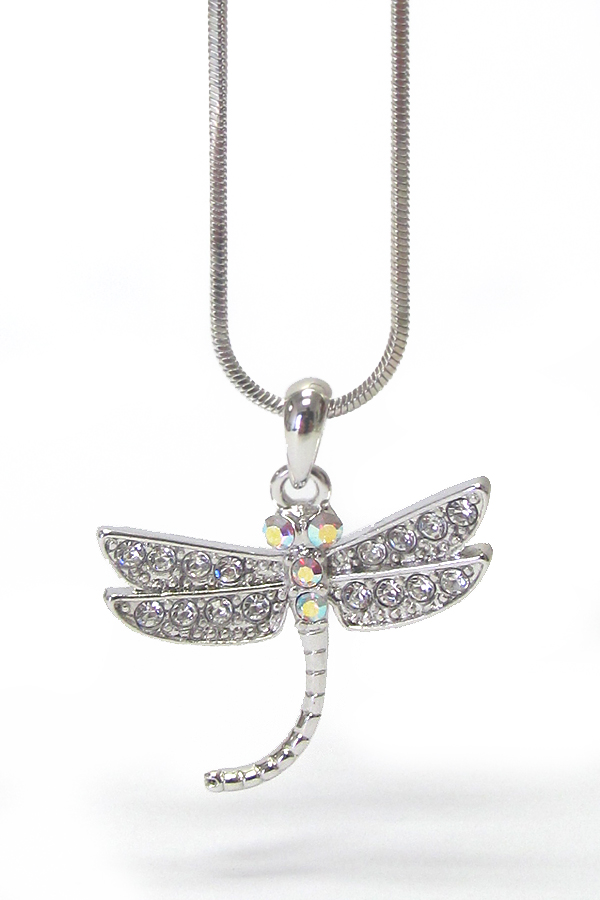 WHITEGOLD PLATING CRYSTAL DRAGONFLY NECKLACE