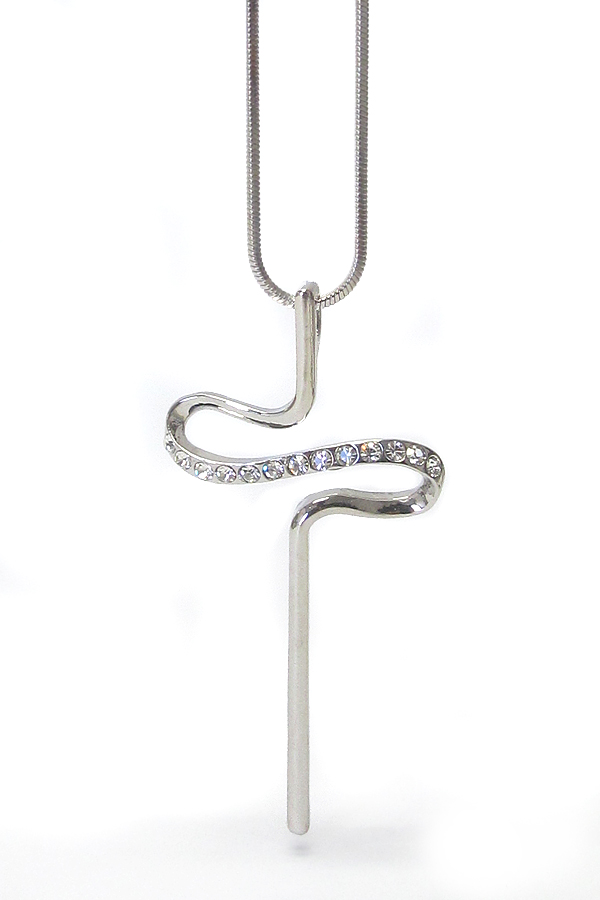Made in korea whitegold plating crystal waved cross necklace