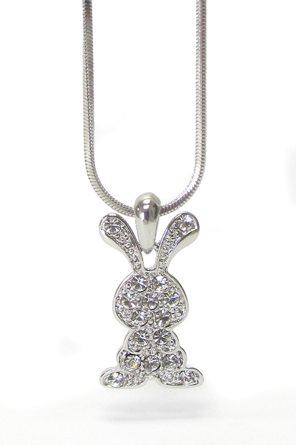 WHITEGOLD PLATING CRYSTAL BUNNY PENDANT NECKLACE