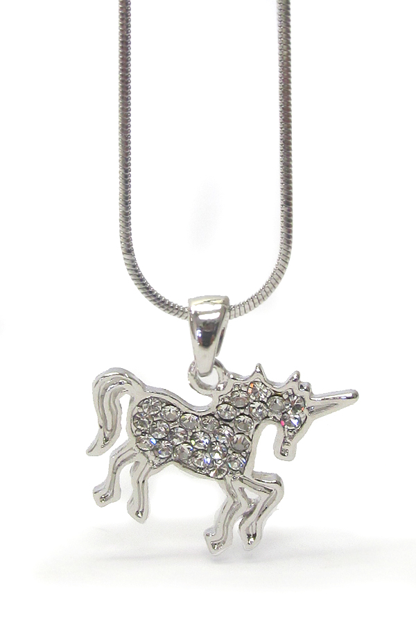 WHITEGOLD PLATING CRYSTAL UNICORN  PENDANT NECKLACE