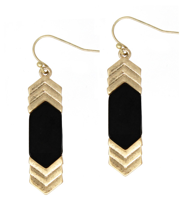 SEMI PRECIOUS STONE AND METAL CHEVRON EARRING