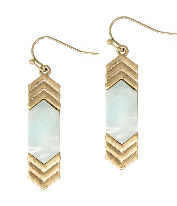 SEMI PRECIOUS STONE AND METAL CHEVRON EARRING