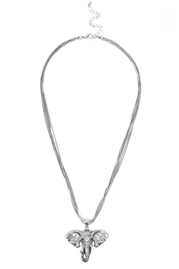 Elephant pendant multi layer chain necklace