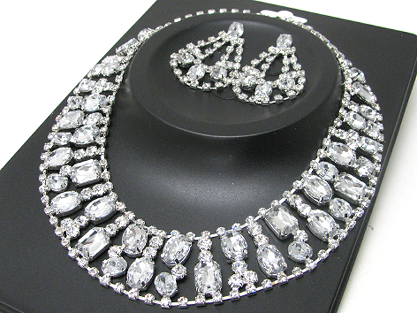 Luxurious austrian crystal line - multi size crystal deco party necklace earring set
