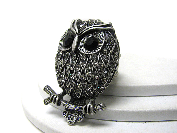 Crystal stud fat owl stretch ring