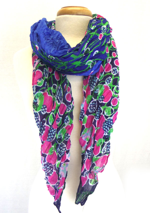 Multi color flower print wrinkled scarf