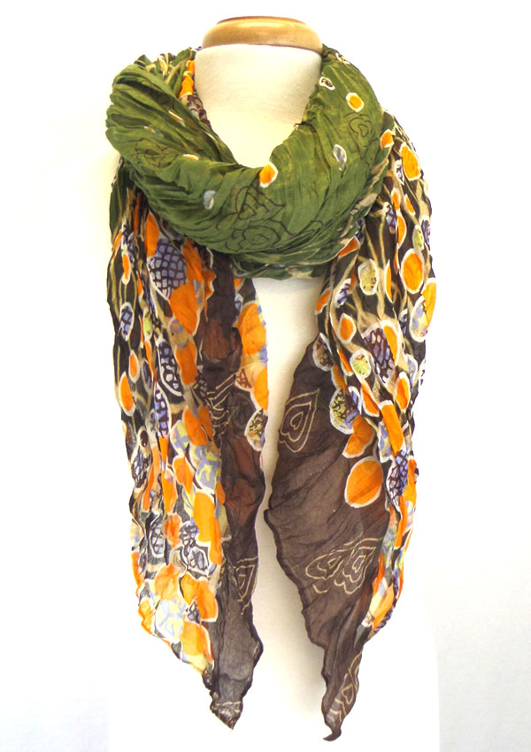 Multi color flower print wrinkled scarf