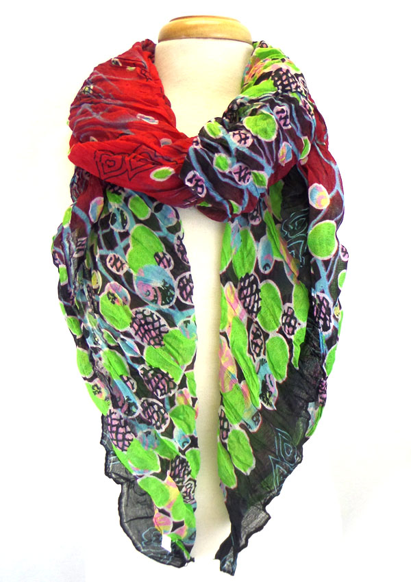 Multi color flower print wrinkled scarf