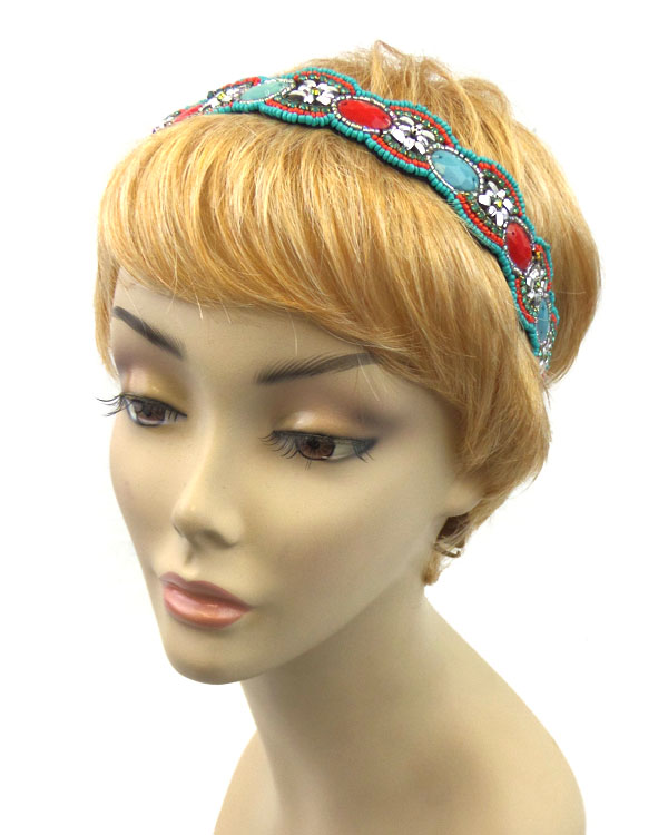 Handmade seed beads patch work headband