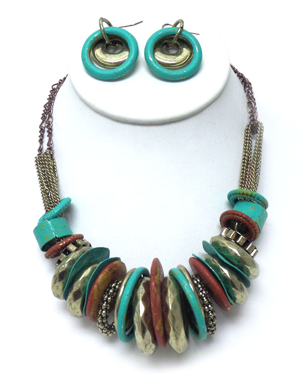 Vintage rustic multi ring link necklace set