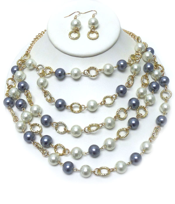 Multi pearl link five layer necklace set