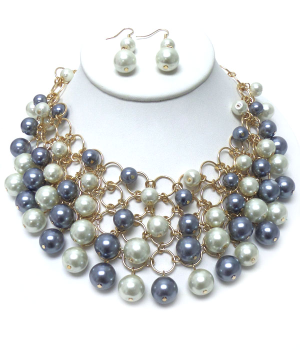 Multi pearl link bib necklace set