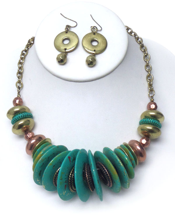 Vintage rustic multi ring linkl necklace set