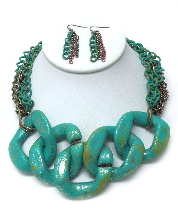 Vintage rustic large chain necklace set