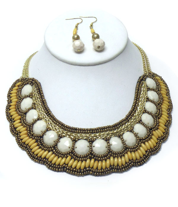 Handmade multi beads deco bib necklace set