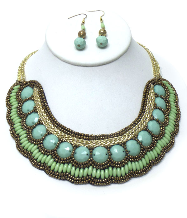Handmade multi beads deco bib necklace set