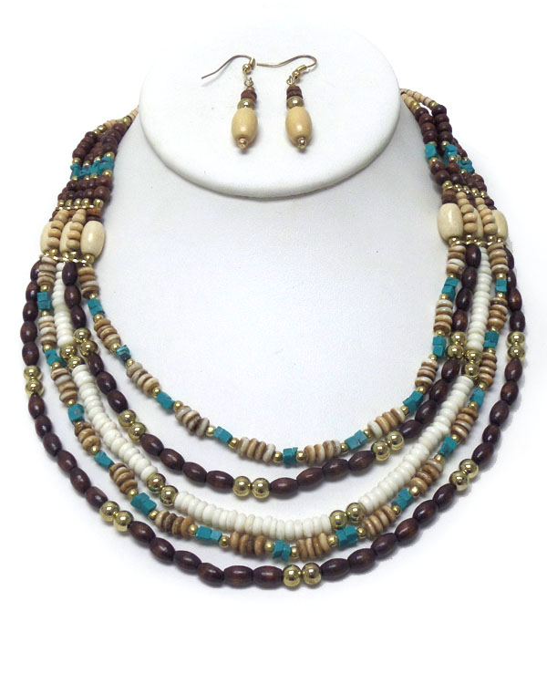 Five layer multi wood beads necklace set