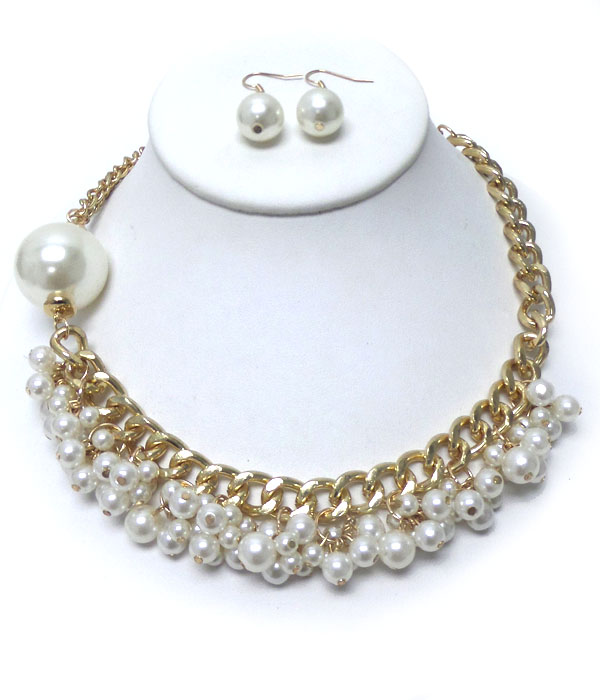 MULTI PEARL DANGLE CHAIN NECKLACE SET