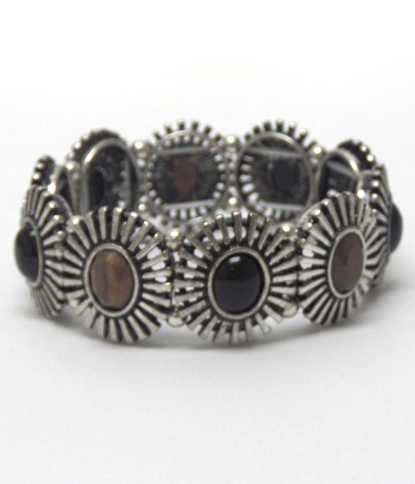 Metal disks linked with stones bracelet 