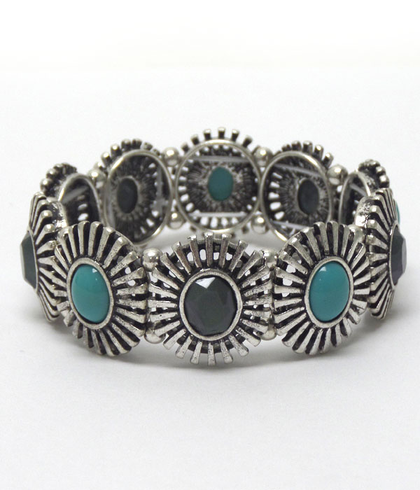 Metal disks linked with stones bracelet