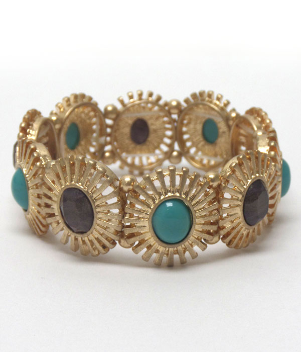 Metal disks linked with stones bracelet 