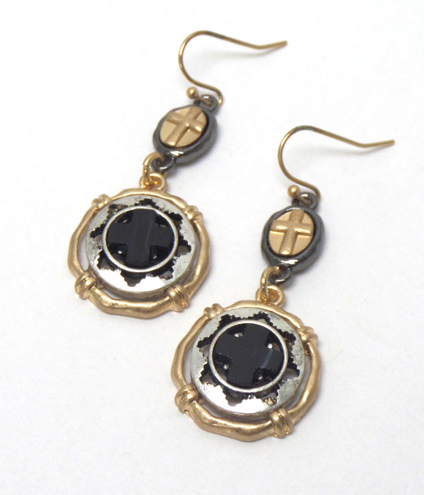 Hook cross worn gold earrings