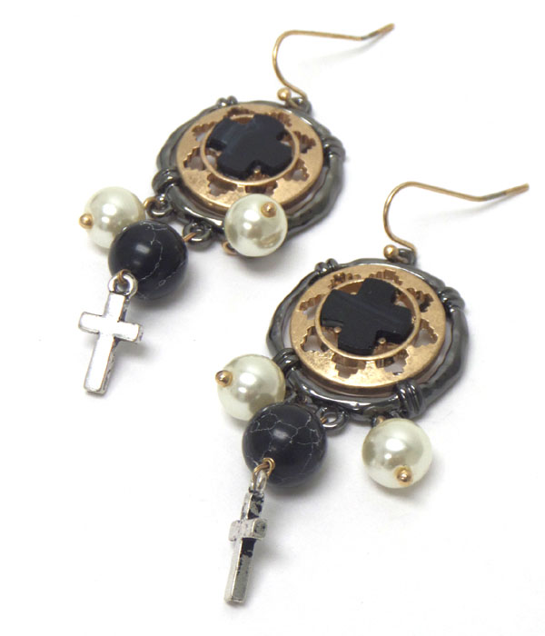 Round hook cross earrings 