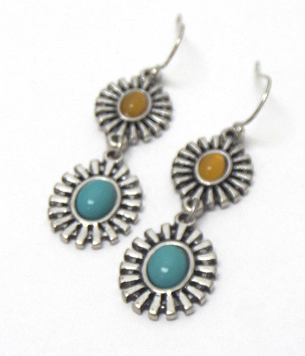 Metal texture with stone hook earrings