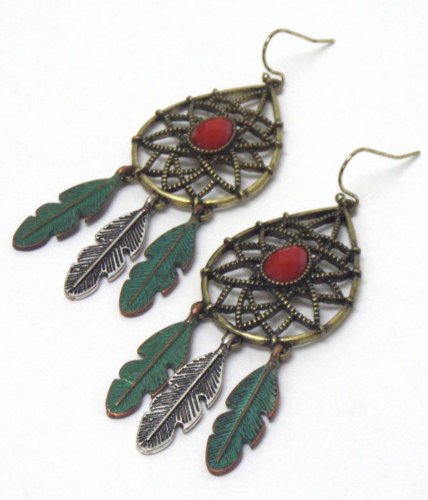 Burnish gold feather earrings