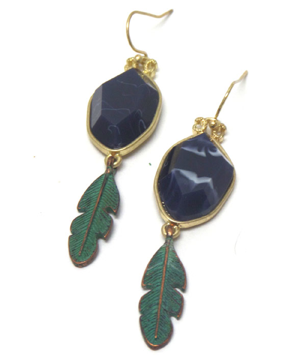 Worn gold stone feather earrings