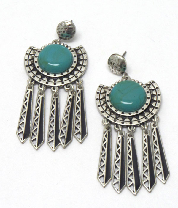 Tribal style with stone burn silver earrings