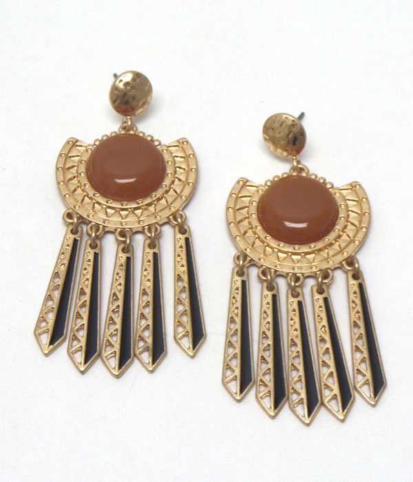 Tribal style with stone burn silver earrings
