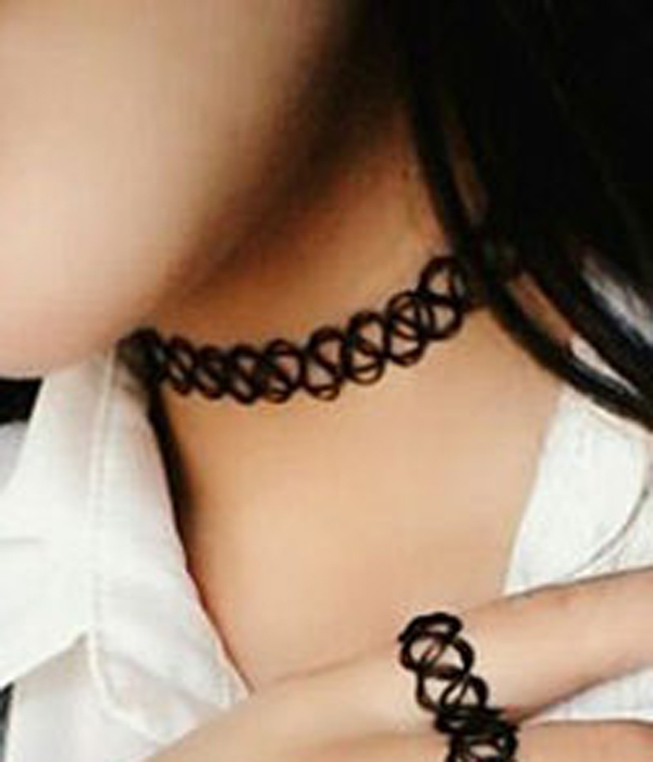 Stretch tattoo style choker and ring set