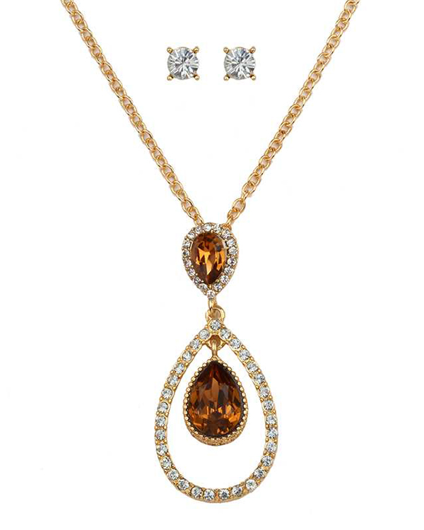 Facet glass and rhinestone teardrop necklace set