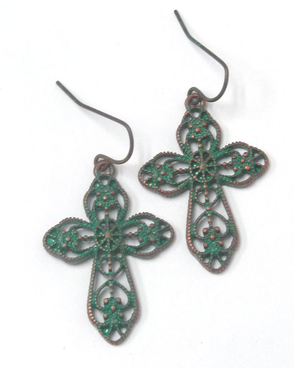 Estate textured cross earrings