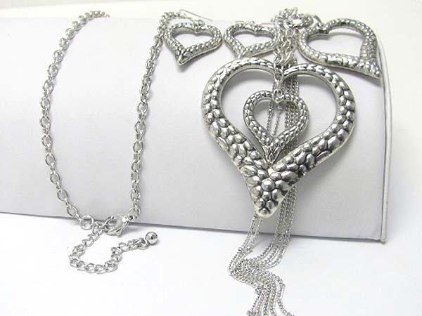 Multi metal heart and chain drop long necklace