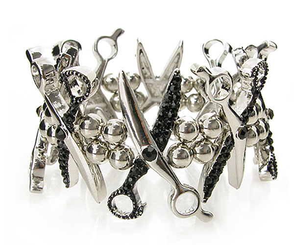 Crystal scissors link stretch bracelet