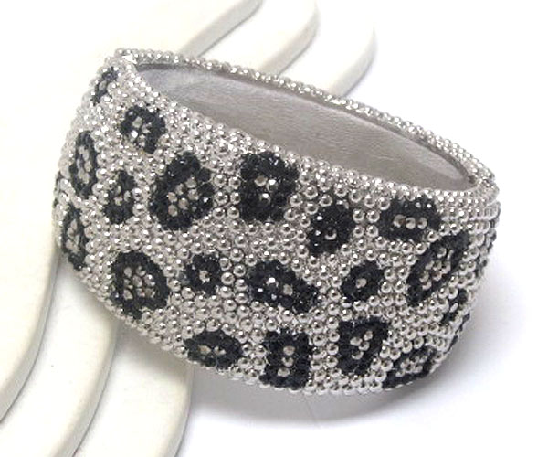 Crystal and metal small ball leopard print fashion hinge bangle