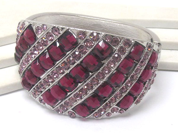 Multi crystal glass square line patern and multi crystal line metal hinge bangle