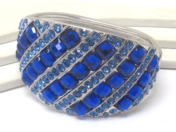 Multi crystal glass square line patern and multi crystal line metal hinge bangle