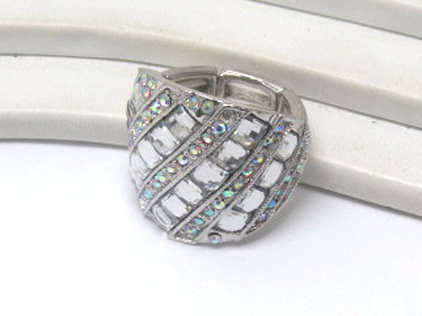 Multi crystal glass square line patern and multi crystal line metal stretch ring