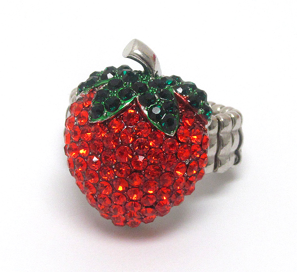 Crystal strawberry stretch ring