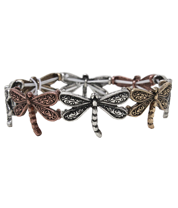 Vintage metal dragonfly stretch bracelet