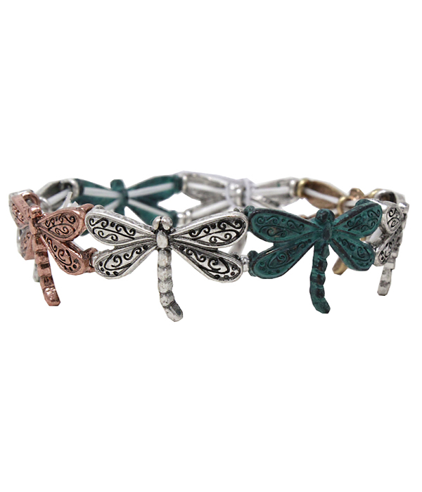 VINTAGE METAL DRAGONFLY STRETCH BRACELET