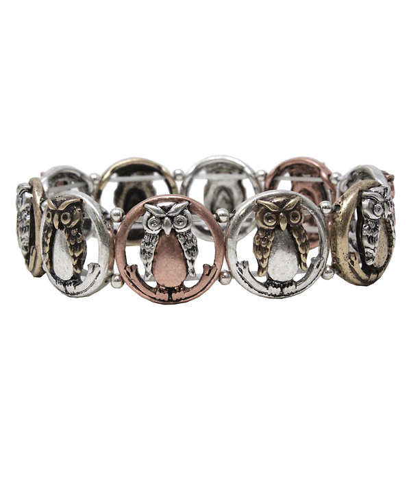 Vintage metal stretch bracelet - owl