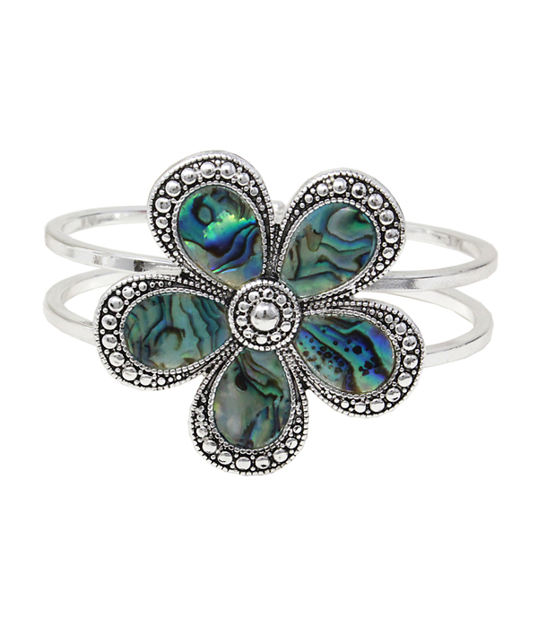 Abalone hinge bangle bracelet - flower